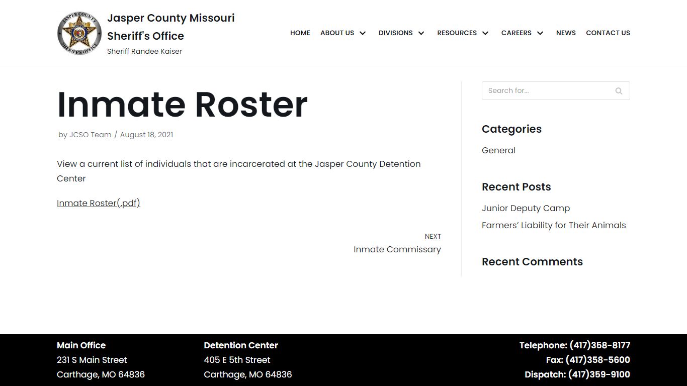 Inmate Roster – Jasper County Missouri Sheriff’s Office