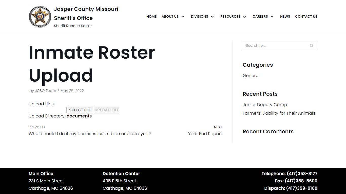 Inmate Roster Upload – Jasper County Missouri Sheriff’s Office